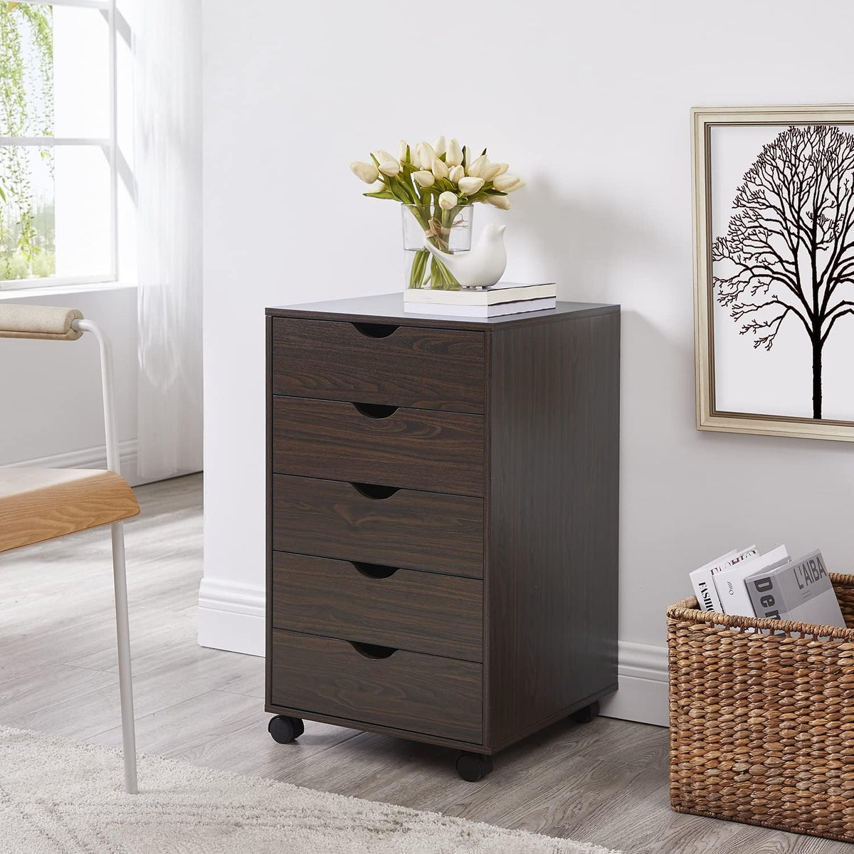 White 5-Drawer Mobile File Cabinet on Wheels M249