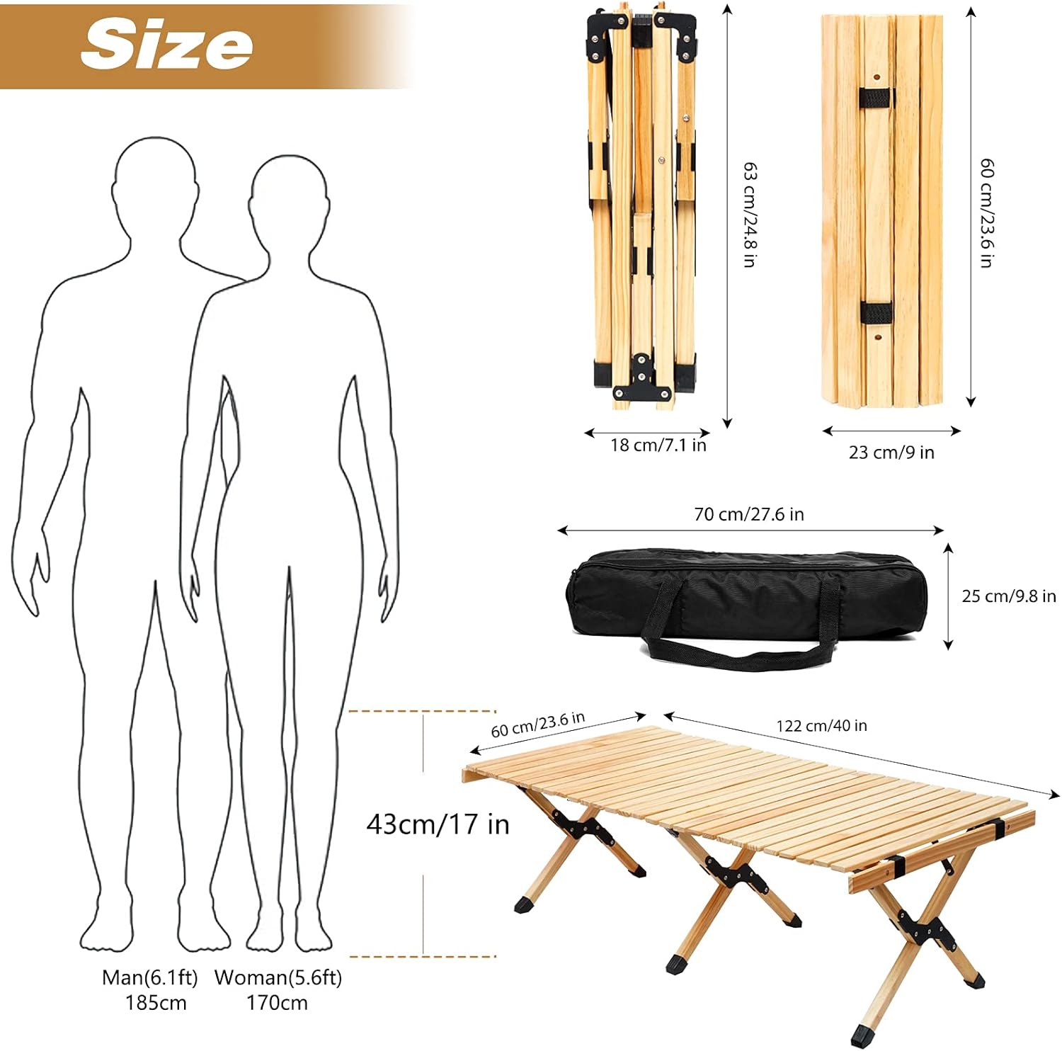 Portable Folding Wooden Camping Table with Carry Bag O176