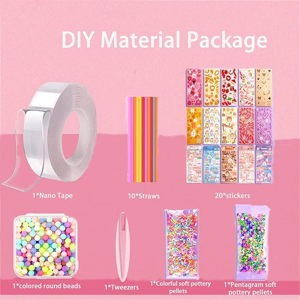 Nano Tape Blowing Bubbles Straws with DIY Sequin Stickers, Double-Sided Tape, Fidget Toy (2 Pack) X477662