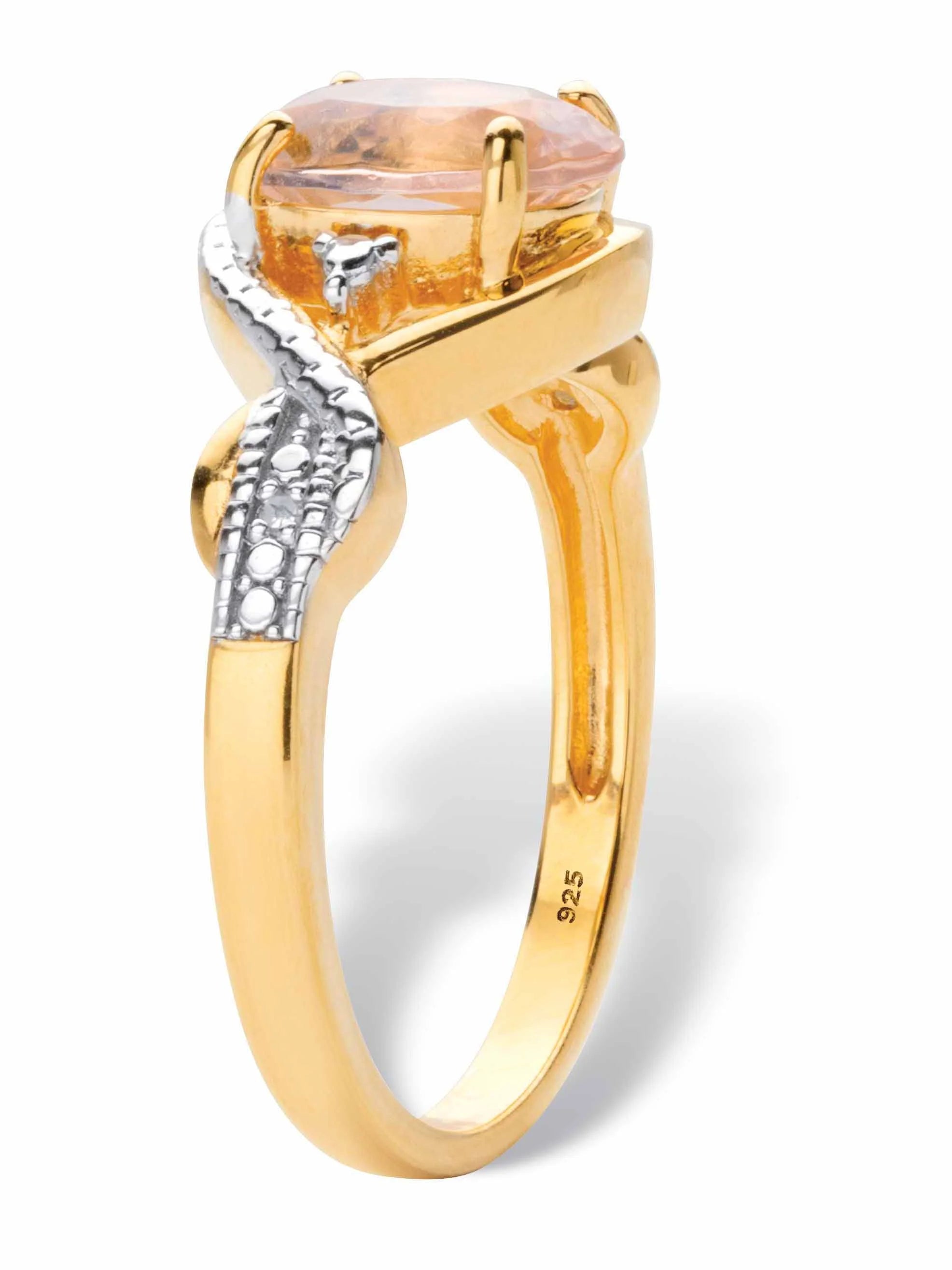 Oval-Cut Simulated Pink Morganite and Diamond Accent Crossover Ring in 18k Gold-Plated Sterling Silver K245