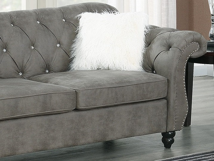 Slate Grey Leatherette Rolled Arms Sofa and Loveseat 2pcs Sofa Set N2482