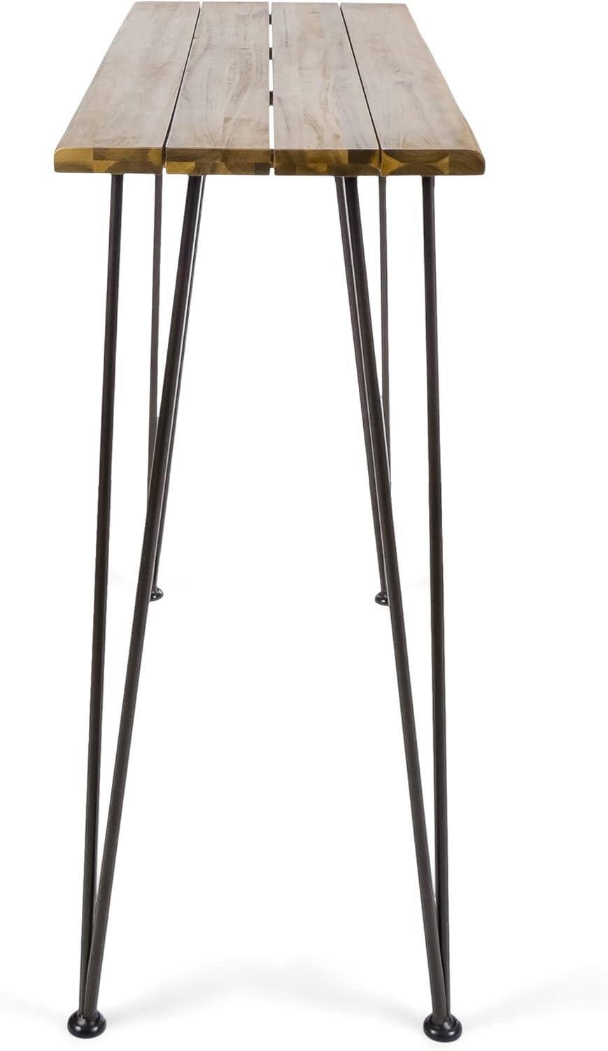 Teak Finish Acacia Wood Bar Table with Iron Frame S332484