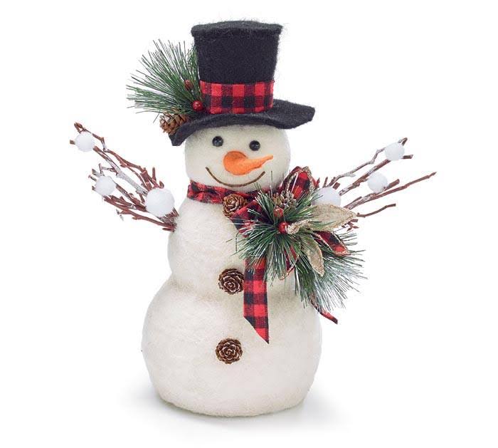 Snowman with Black Top Hat and Stick Arm J544