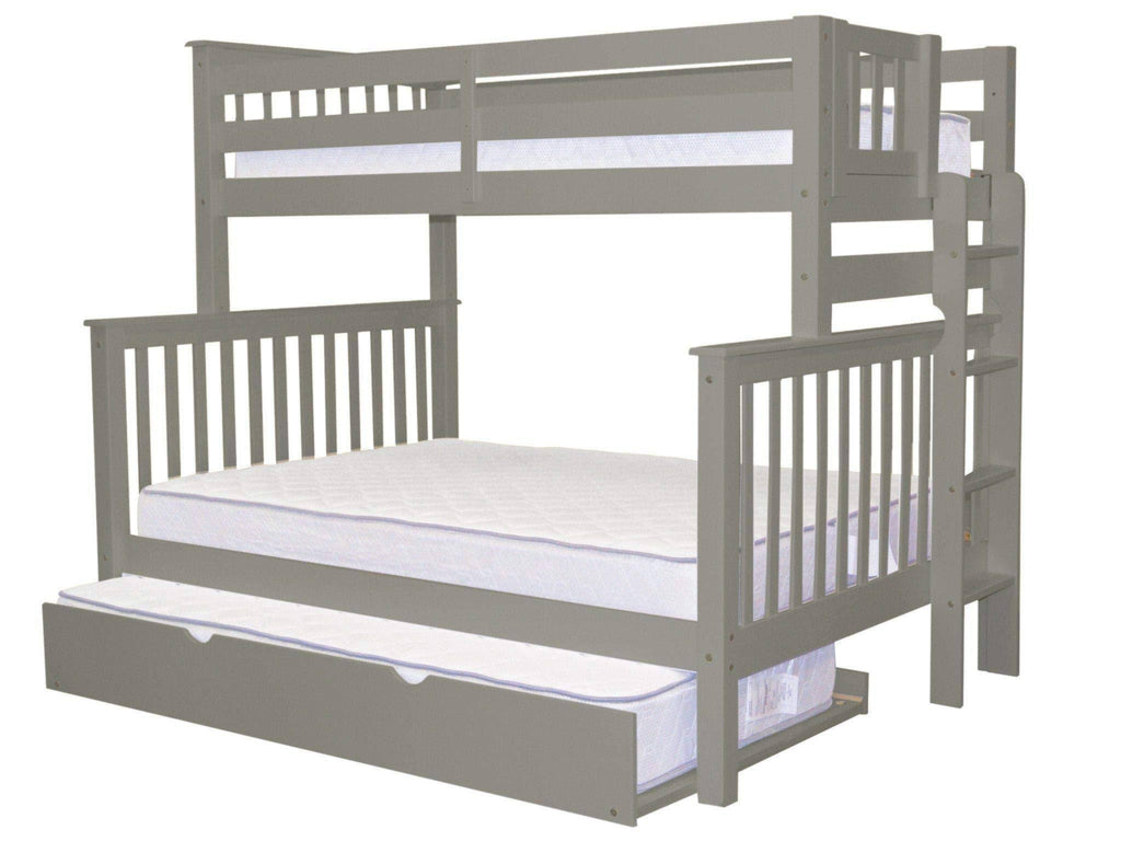 Gray Twin over Full Bunk Beds with End Ladder and Trundle G6538