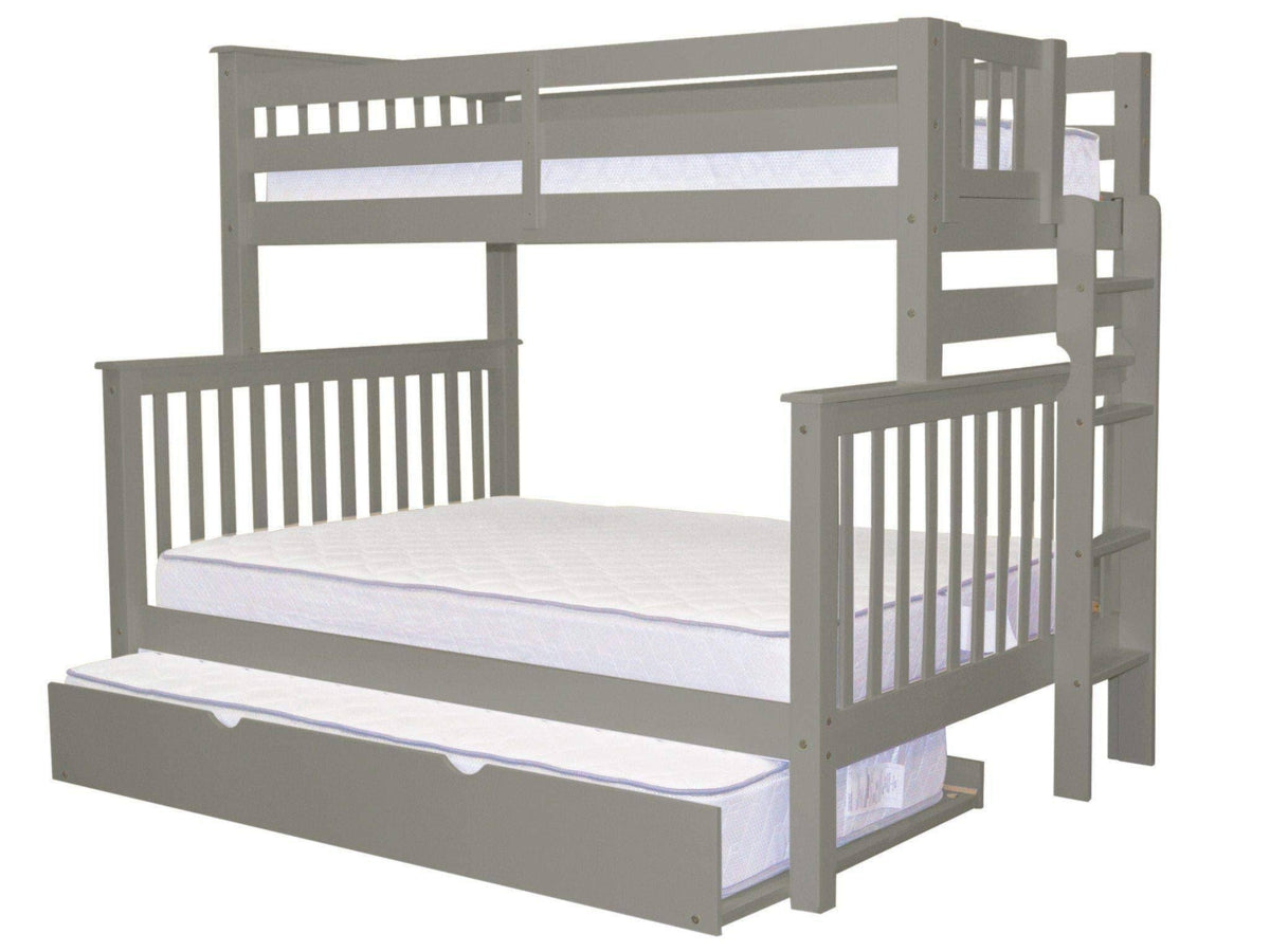 Gray Twin over Full Bunk Beds with End Ladder and Trundle G6538