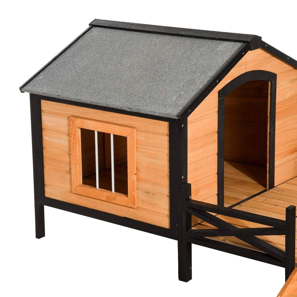 Covered Elevated Dog House with Porch D76952