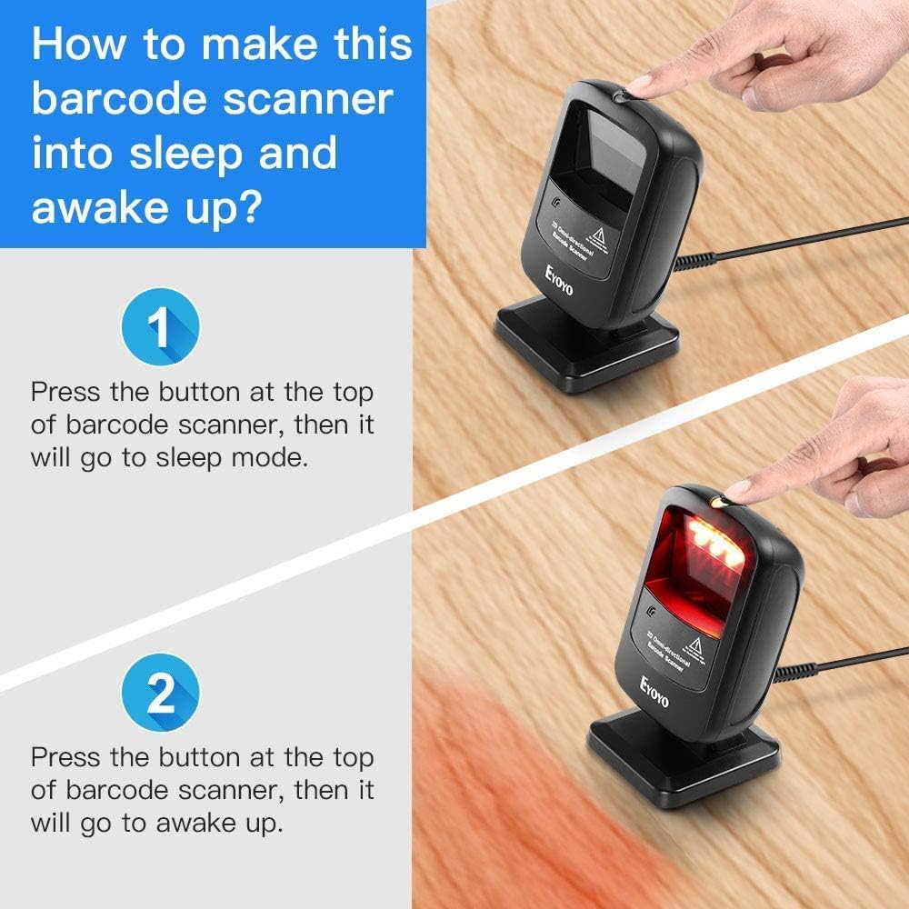 2D Desktop Barcode Scanner, Omnidirectional Hands-Free USB Wired Barcode Reader D671804