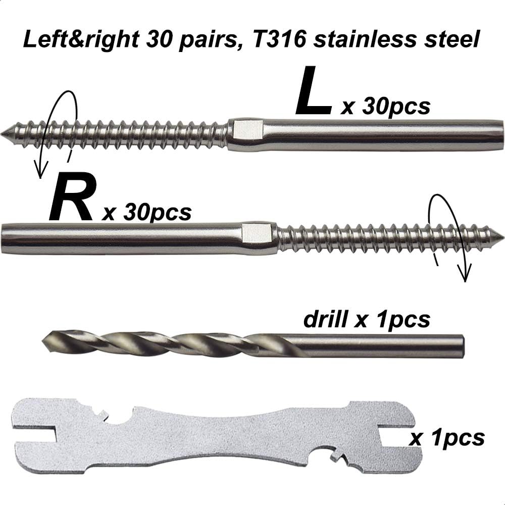 3/16 T316 Stainless Steel Cable Railing Hardware Kit 30 Pairs E92680