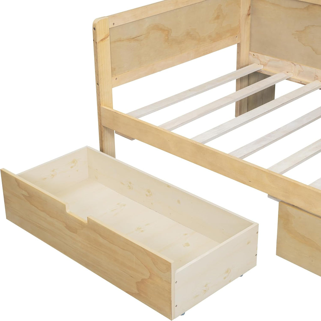 Twin Size Wooden Daybed with Storage Bookshelf, Study Desk and 2 Drawers P8481