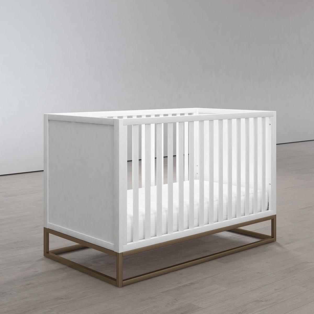 3 in 1 Convertible Wood Crib in White and Gold D392158