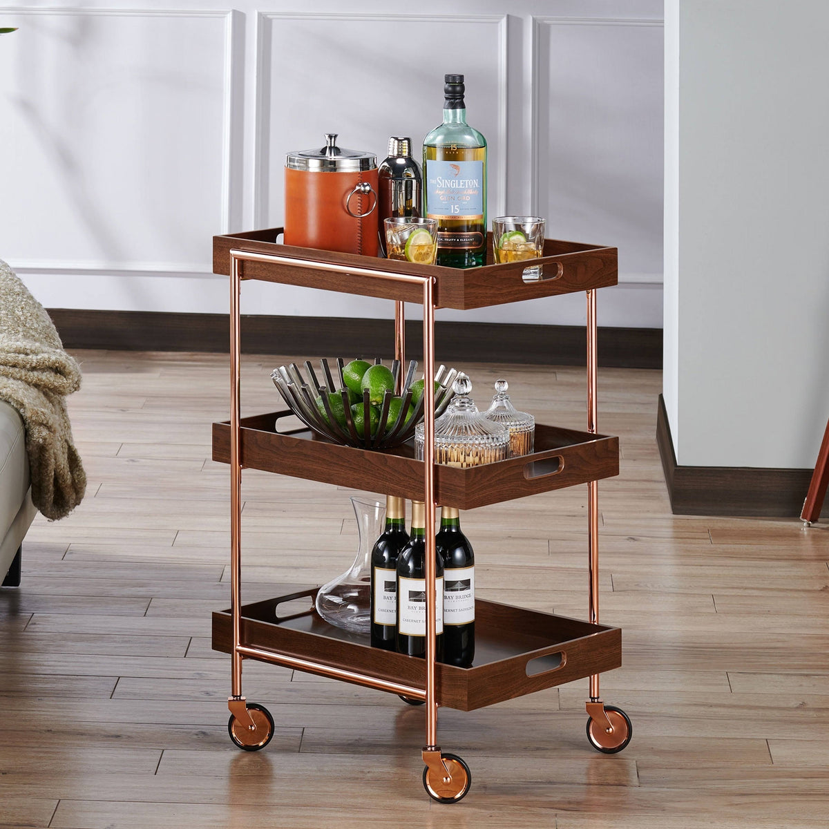 Contemporary Walnut Kitchen Cart R5646
