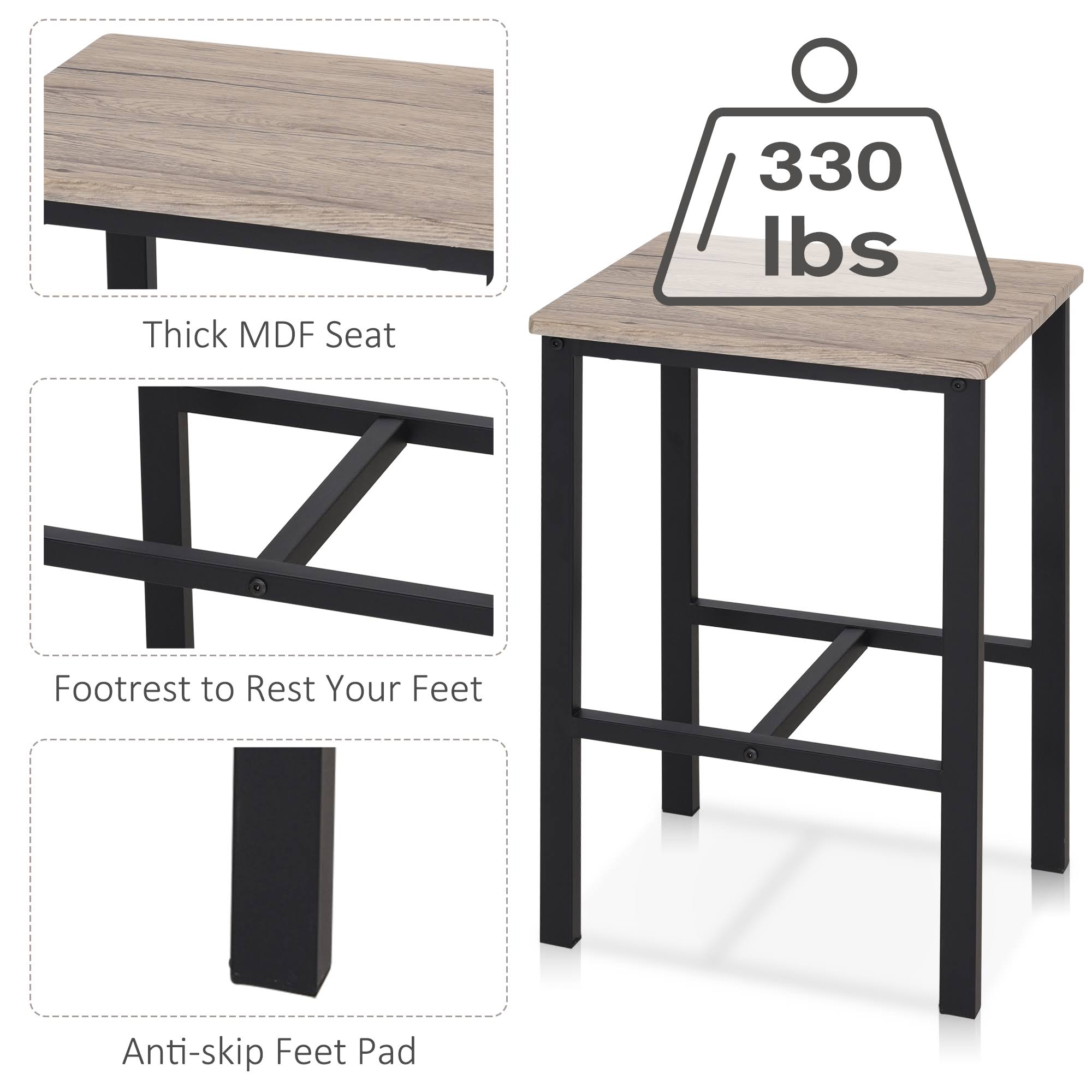 5 Piece Kitchen Table and 4 Stools Dining Set with Metal Legs N7102