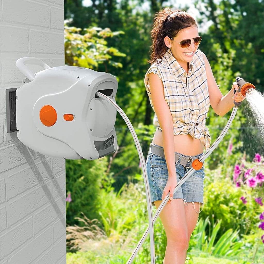 100 FT 1/2 inch Retractable Hose Reel with 8 Patterns Nozzles U951