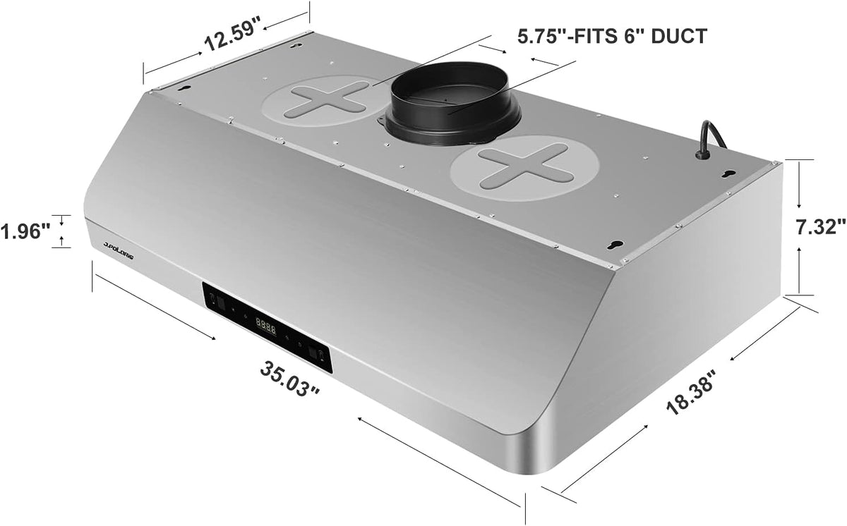 36'' Under Cabinet Range Hood, Stainless Steel, 760CFM, Dual Motors, Permanent Filters F109