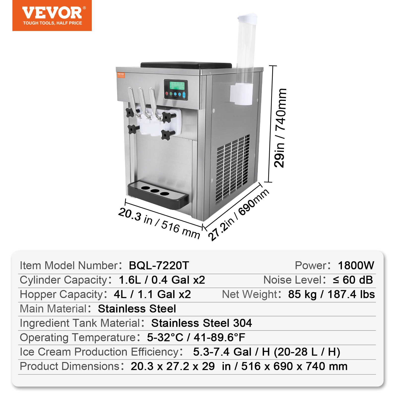 Commercial Soft Serve Ice Cream Machine 3 Flavor Countertop E838226