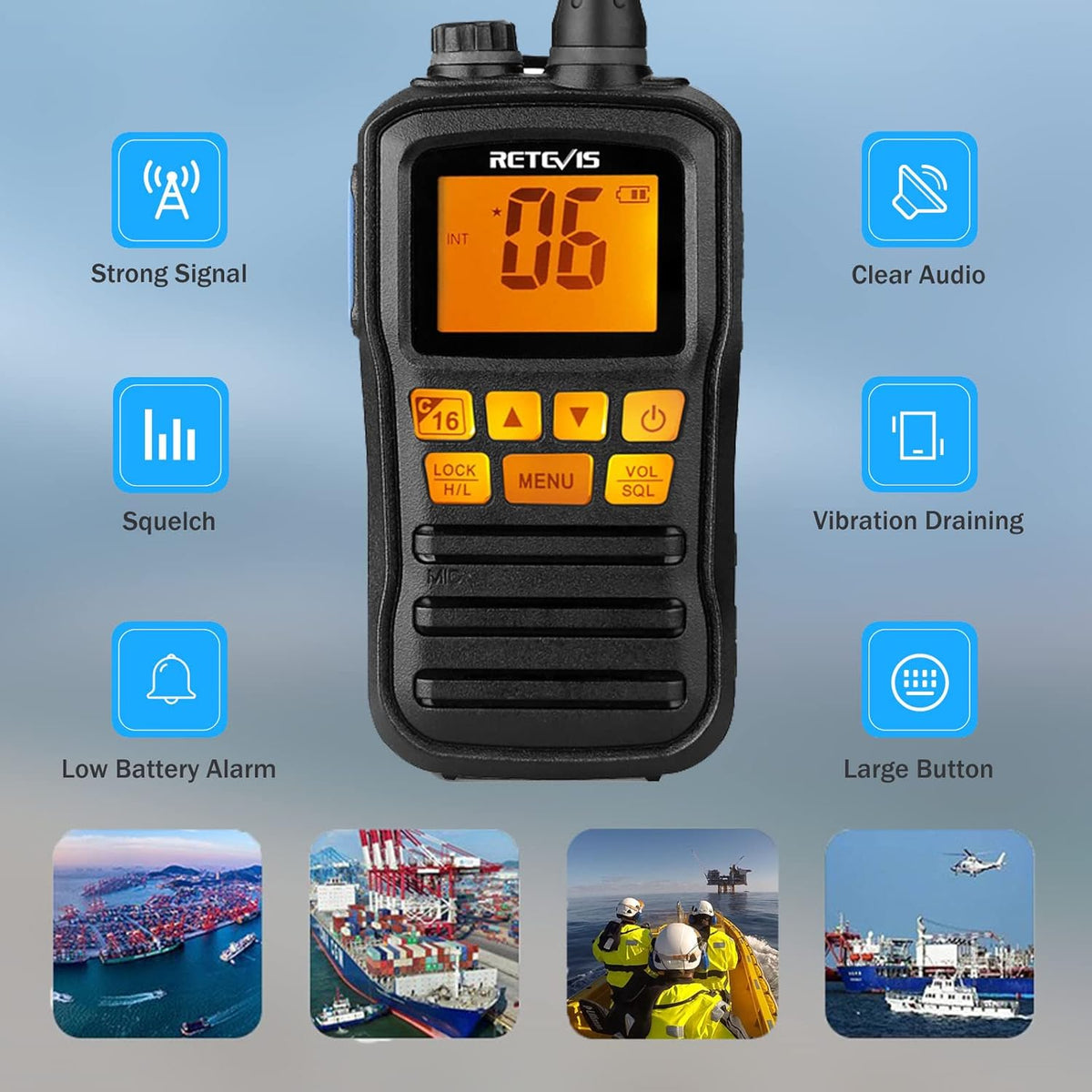 Marine Radio Handheld with Car Charger and Wall Charger (2 Pack) E358587