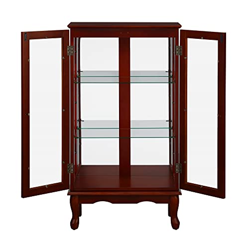 Walnut Wall Curio Cabinet with Tempered Glass Doors P409594