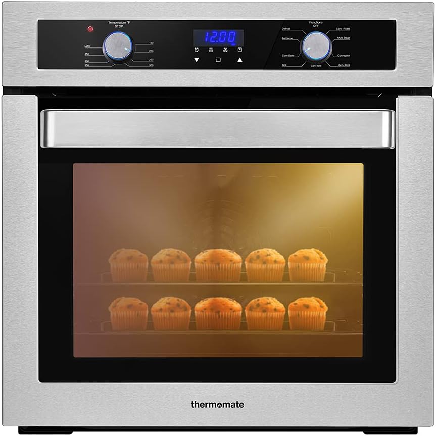 24 Inch Single Wall Electric Oven with 9 Cooking Functions in Stainless Steel N202