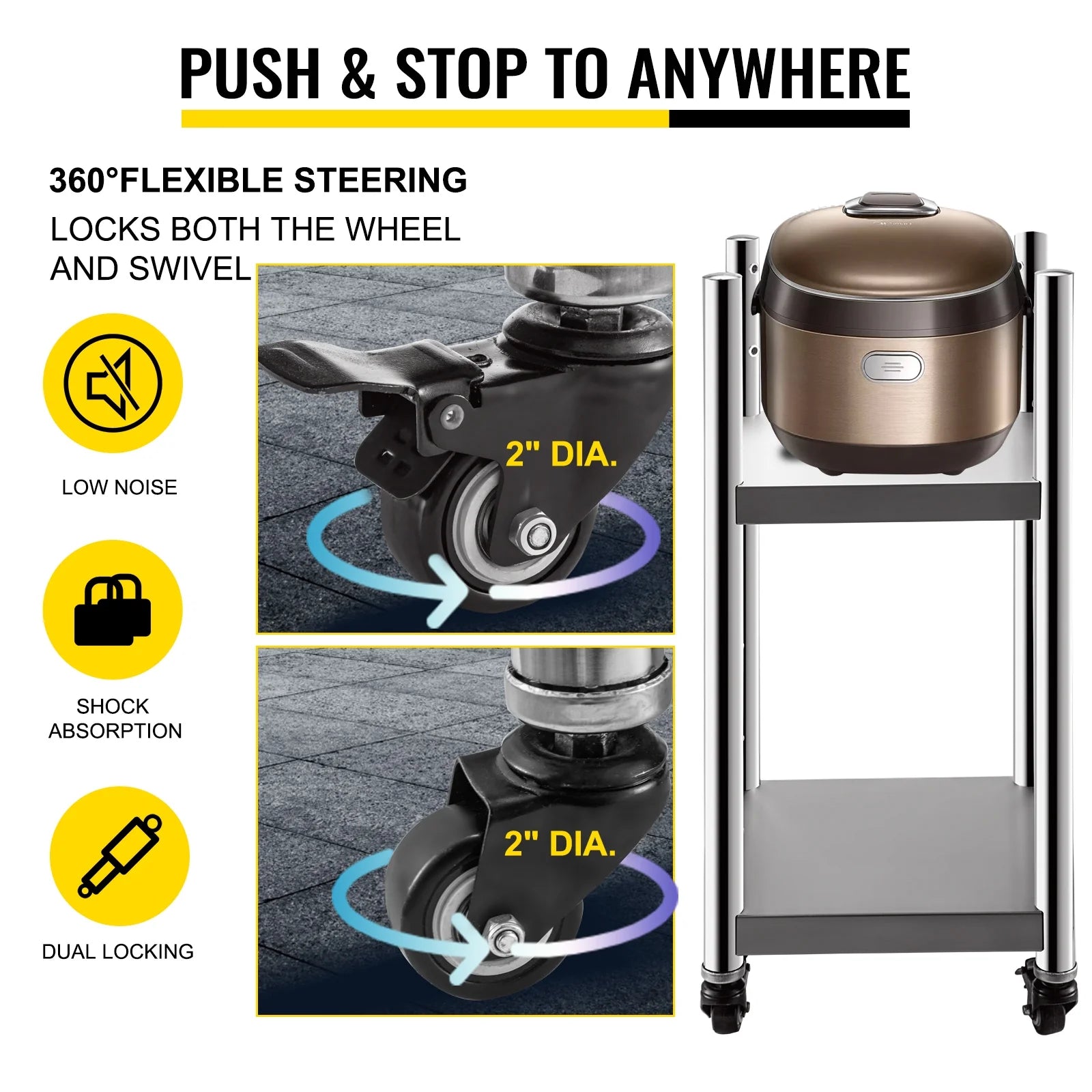 Rice Warmer Stand 14" with Wheels Two Brakes B202
