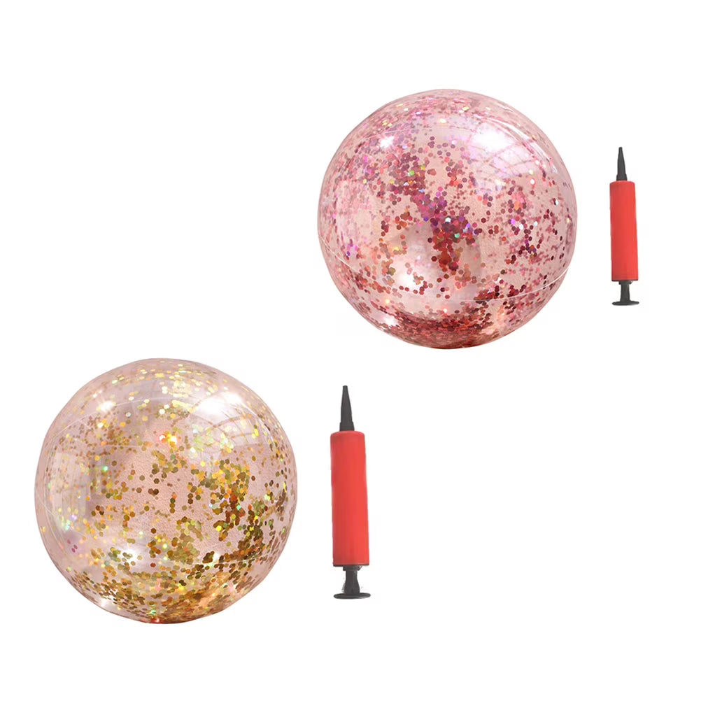 2pcs Glitter Sequin Beach Balls Inflatable PVC Toys with Pumps D597044