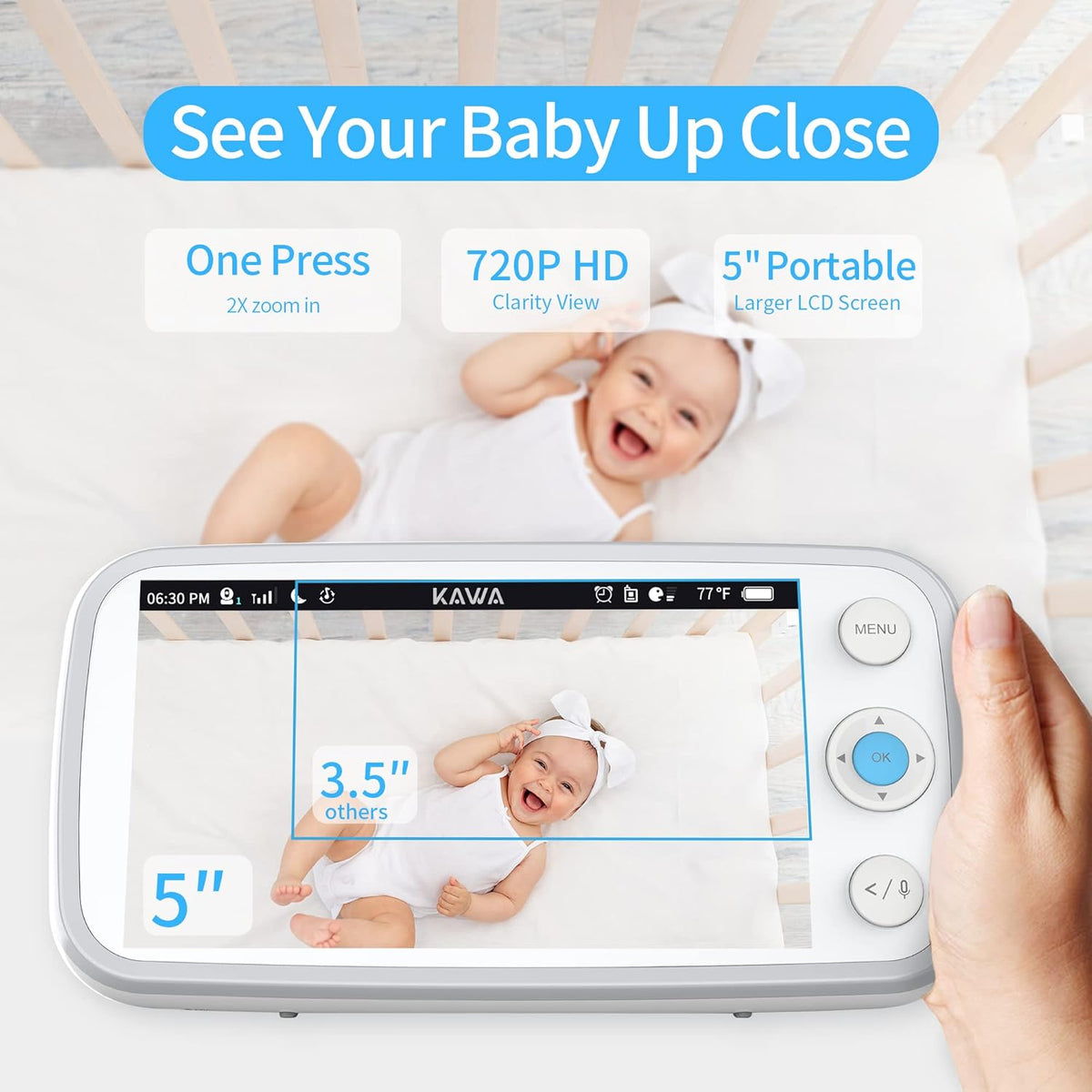 5" 720P HD Video Baby Monitor with Night Vision and 2-Way Talk I184644