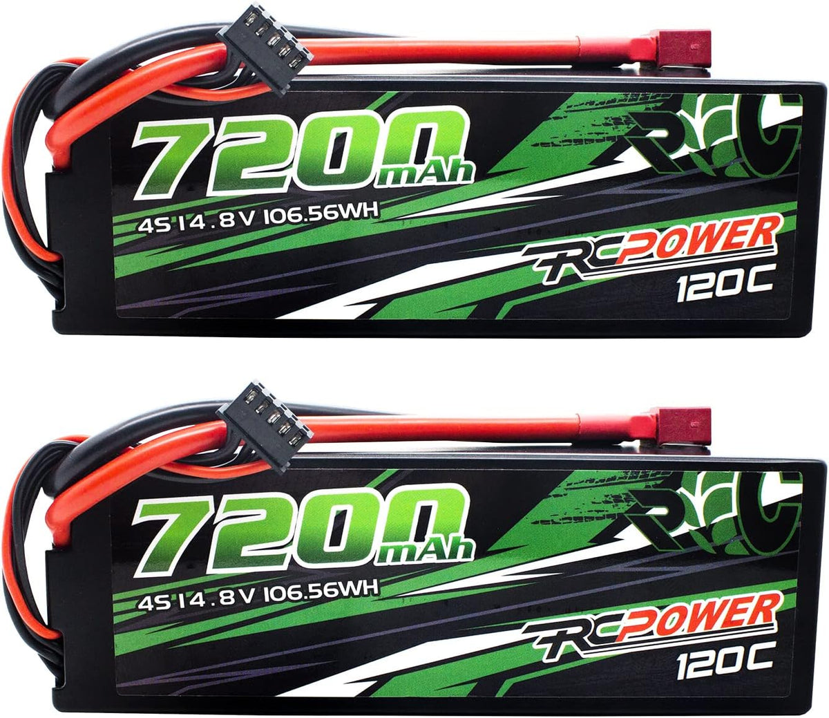 14.8V 7200mAh 4S 120C Hard Case Lipo Battery with T Plug (2Packs) W755360