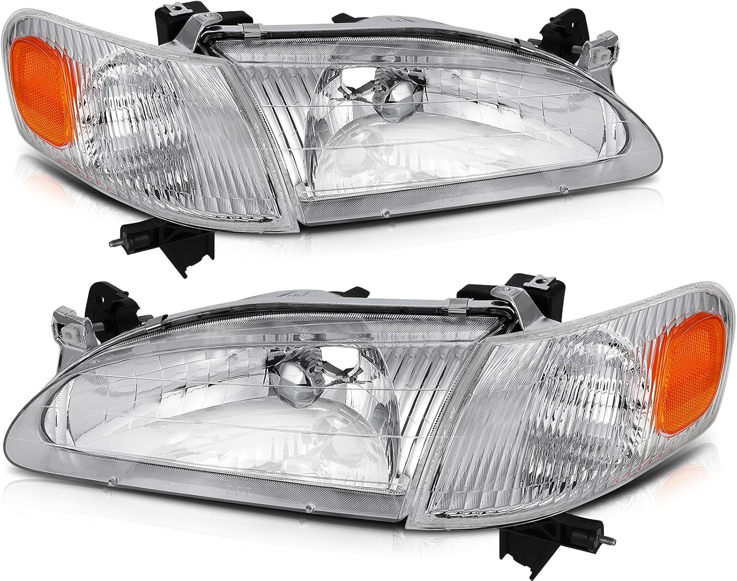 Chrome Housing Amber Reflector Clear Lens Headlight Assembly Pack of 2 X302128