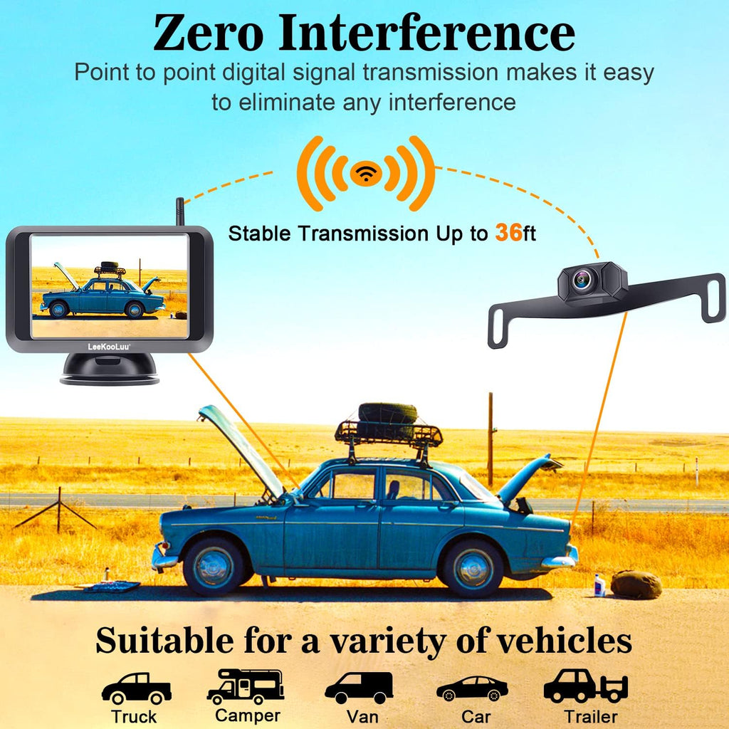 Wireless Backup Camera with 5'' Monitor Full HD 1080P Bluetooth Rear View Camera P7207
