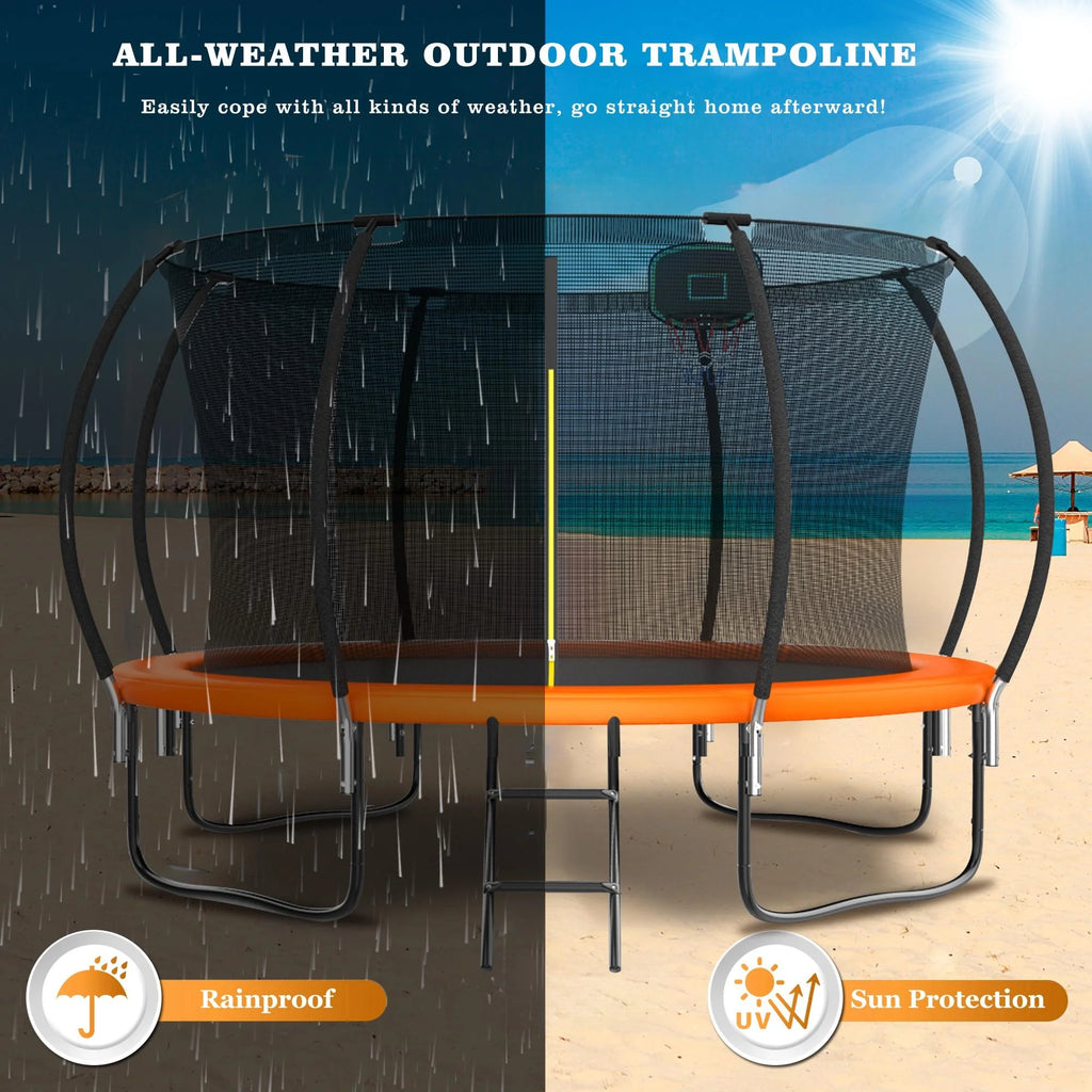 12FT Outdoor Kids Trampoline with Basketball Hoop & Enclosure G7166