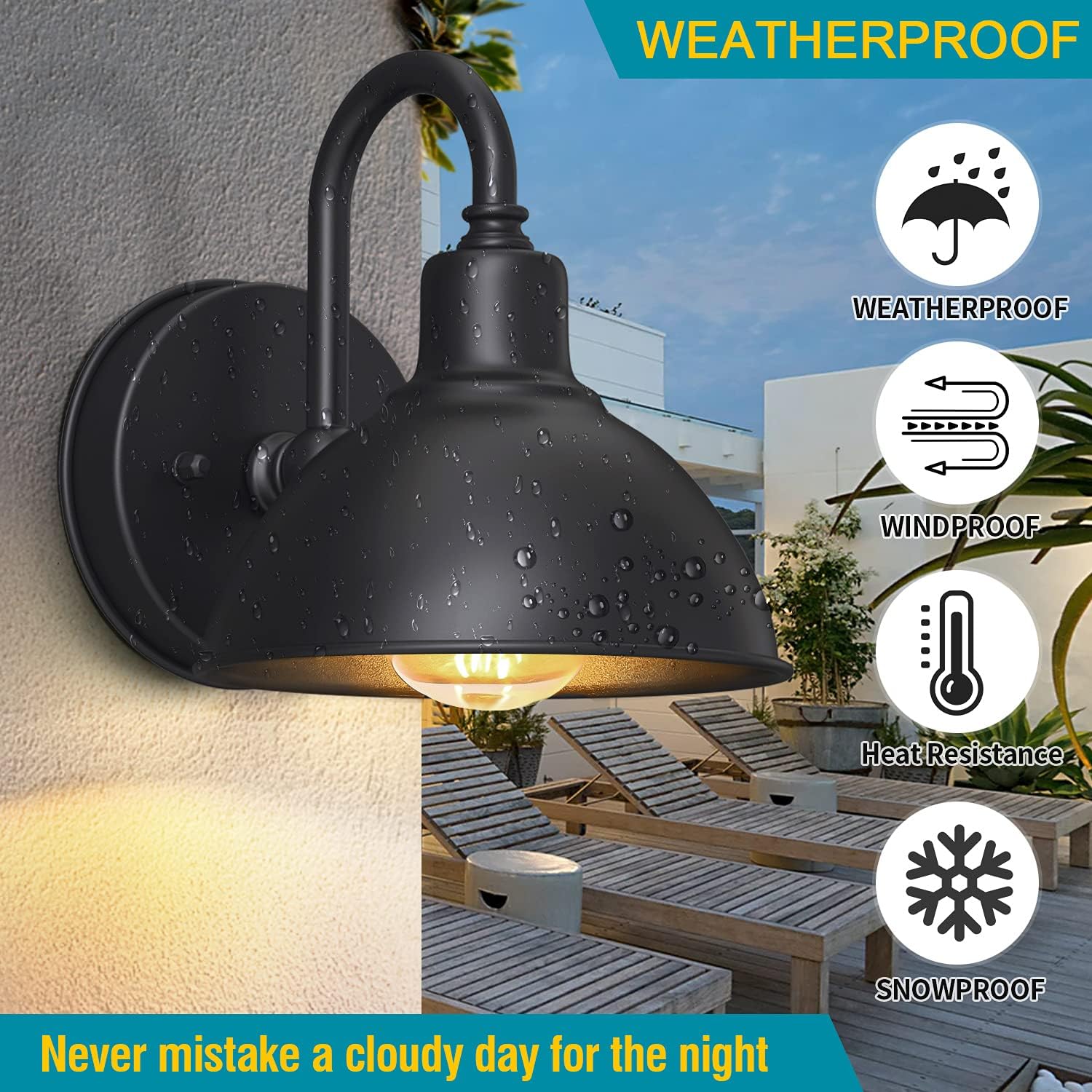Outdoor Gooseneck Barn Light Fixture with E26 Bulbs H72110