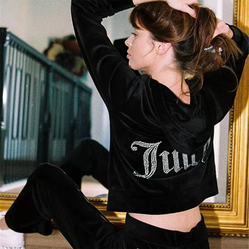 Velour 2-Piece Hoodie Tracksuit Set V4011