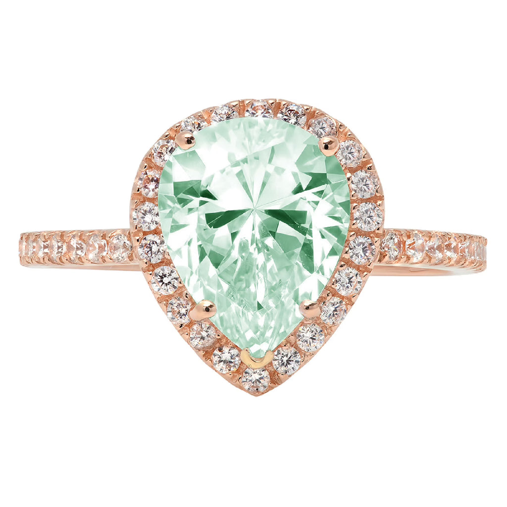 Pear Cut Blue Moissanite 18k Rose Gold Halo Ring Size 3.5 G440277