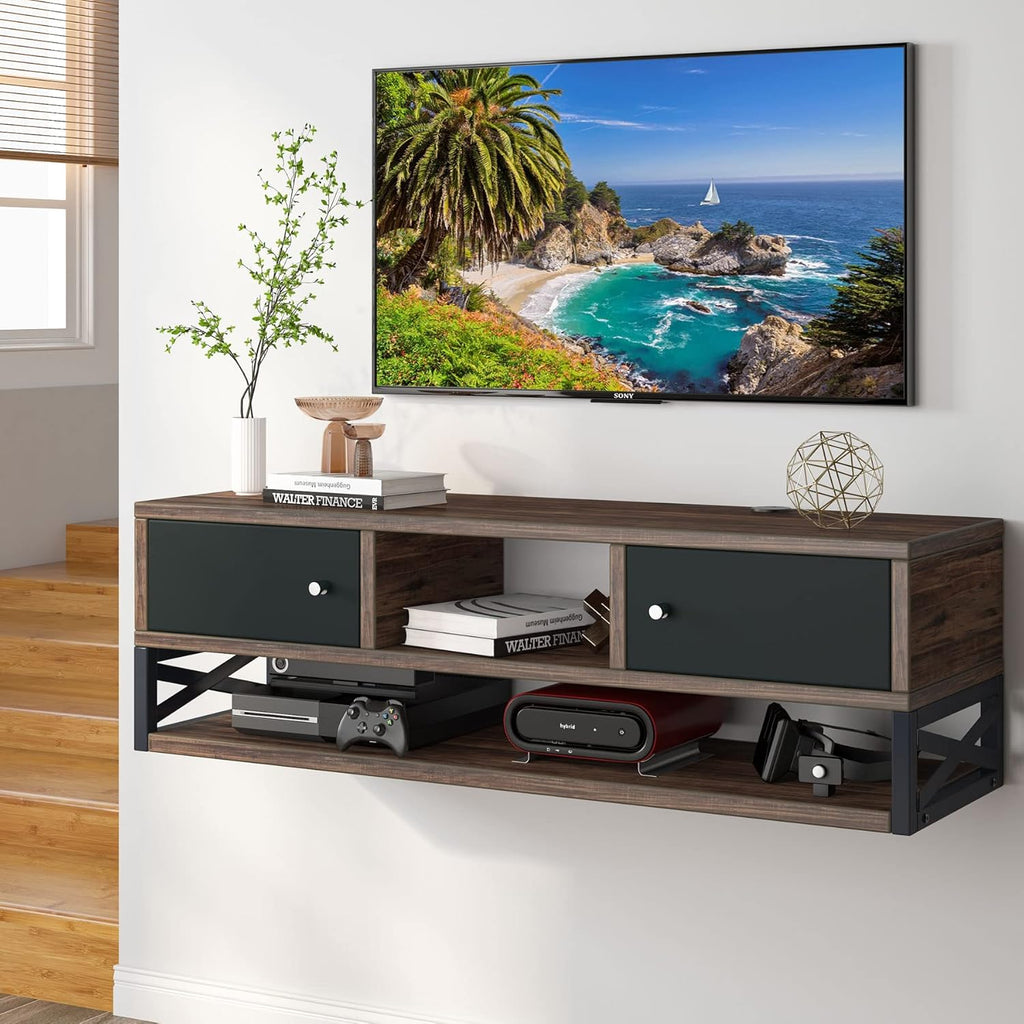 3-Tier Wall Mounted TV Stand with Magnetic Suction Doors C2909