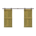 Jungle Green Stained Solid Pine Wood Interior Double Sliding Barn Door with Hardware Kit G7575