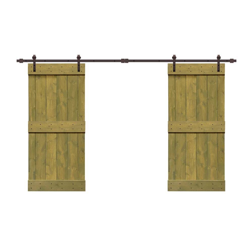 Jungle Green Stained Solid Pine Wood Interior Double Sliding Barn Door with Hardware Kit G7575