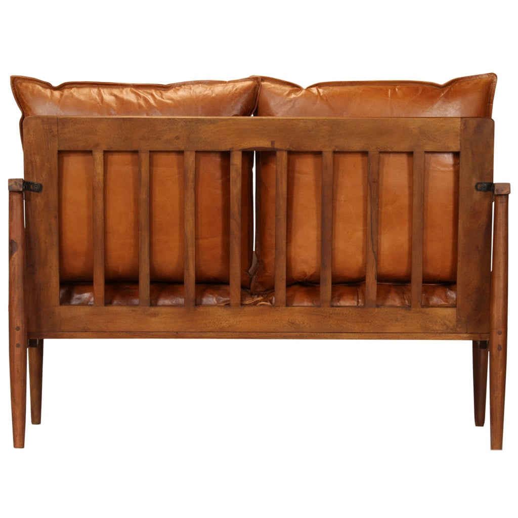 Brown Real Leather 2-Seater Sofa V292