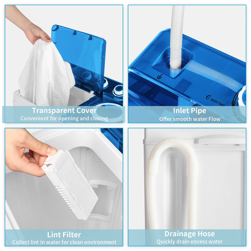 Semi-automatic Twin Tub Washing Machine, 26Lbs, White&Blue G9526