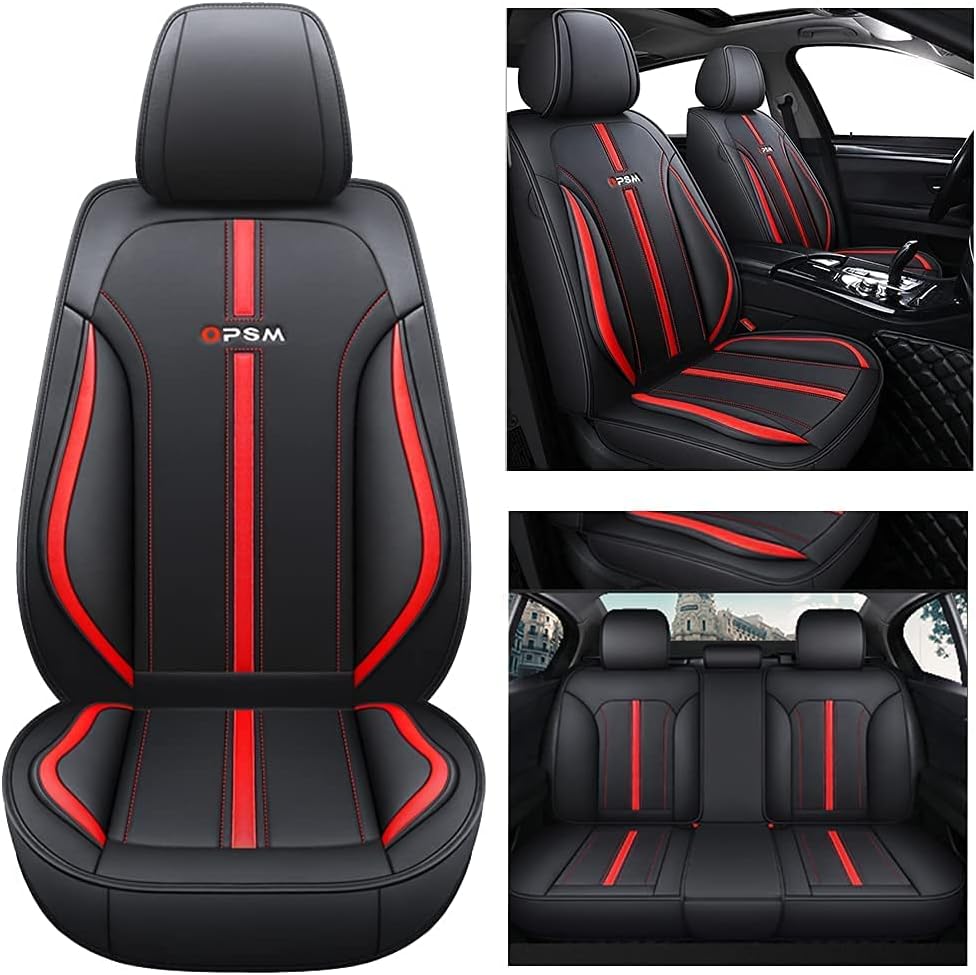 Black-Red Leather Car Seat Covers Full Set D367