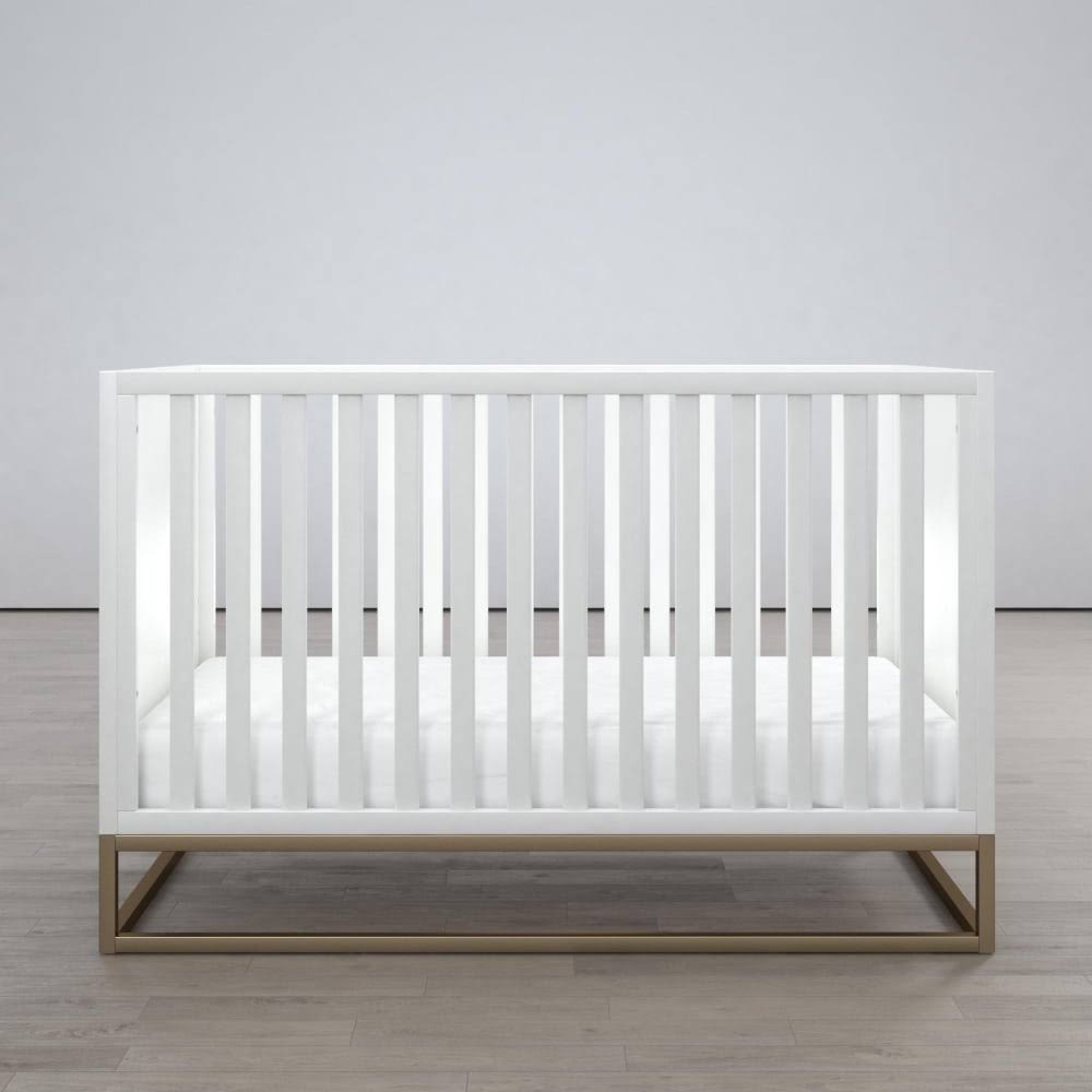 3 in 1 Convertible Wood Crib in White and Gold D392158