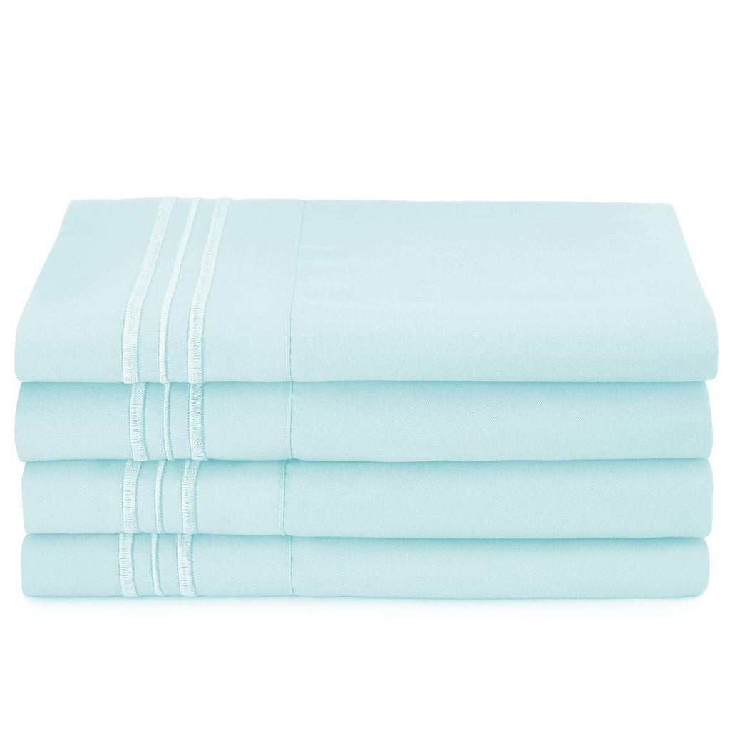 6 Piece California King Microfiber Bed Sheet Set with Extra Pillowcases, Deep Pockets Fitted Sheet, Aqua Light Blue G354