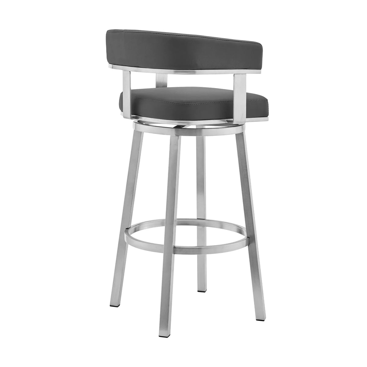 Faux Leather Swivel Counter Stool in Gray/Stainless Steel B268