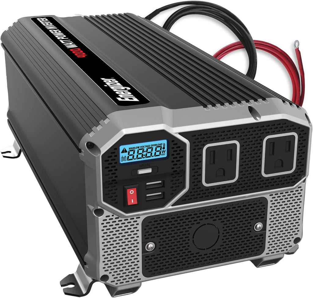 4000 Watts Modified Sine Wave Car Power Inverter, 12V to 110 Volts, Two AC Outlets, Two USB Ports S9642