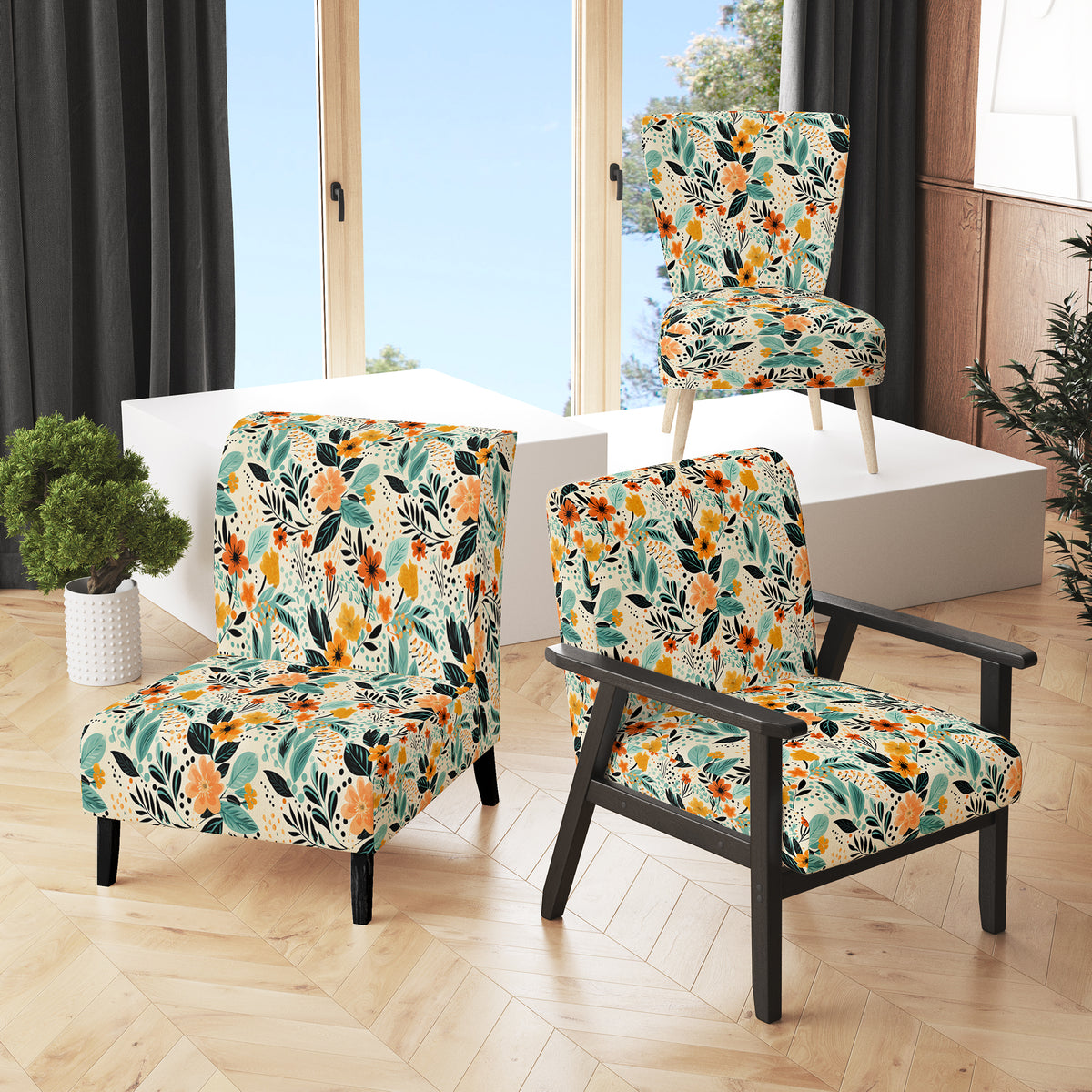 Upholstered Cottage Accent Chair and Floral Arm Chair Z67275