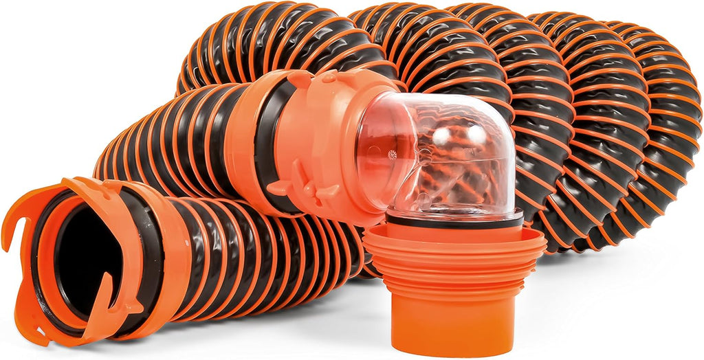 20ft RV Sewer Hose Kit with Swivel Fitting and Translucent Elbow I1131