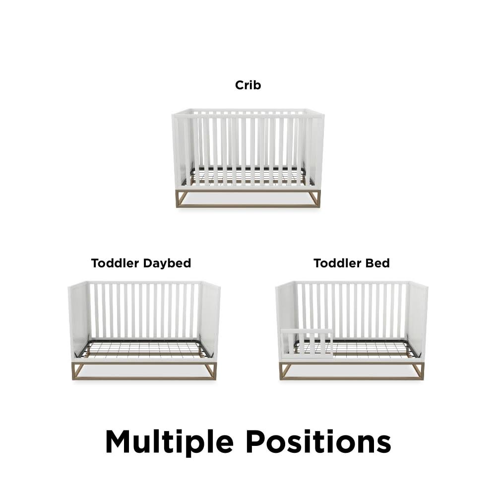 3 in 1 Convertible Wood Crib in White and Gold D392158