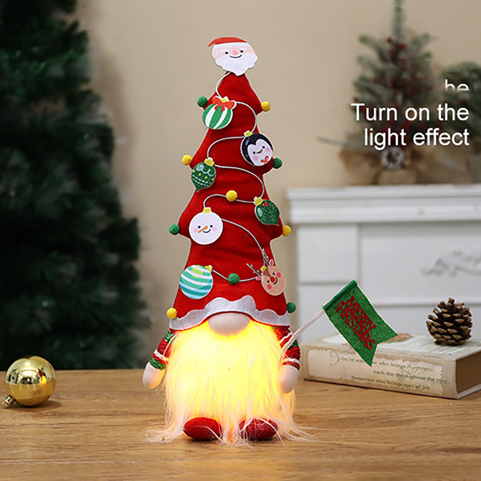 Luminous Faceless Doll Christmas Tree Hat Hair Doll Holding Flag Doll Children's Gift *1 Pair G90541