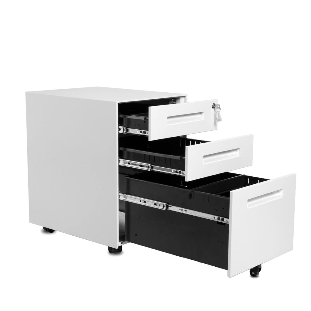 Black 3-Drawer Mobile File Cabinet with Lock and Keys R7353