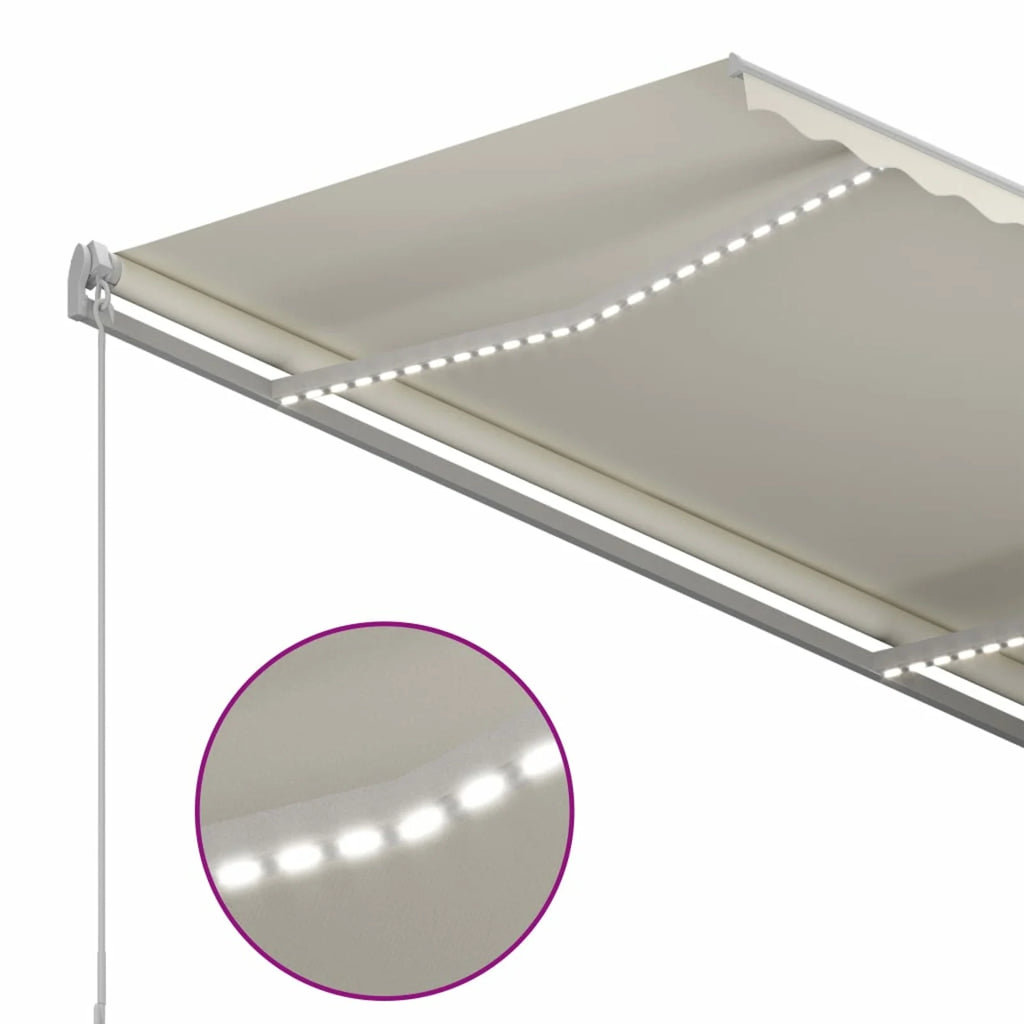Cream Manual Retractable Awning with LED 118.1"x98.4" A6923
