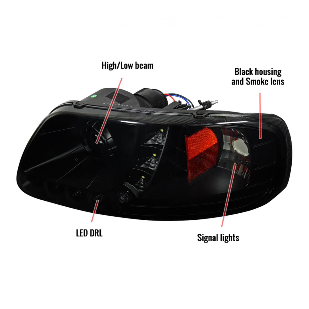 Black Smoke LED Projector Headlights Pair I2262