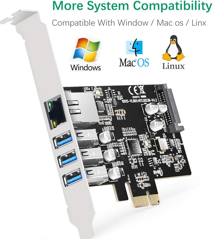 3 Ports PCI Express USB 3.0 Card with Gigabit Ethernet Ports W398418